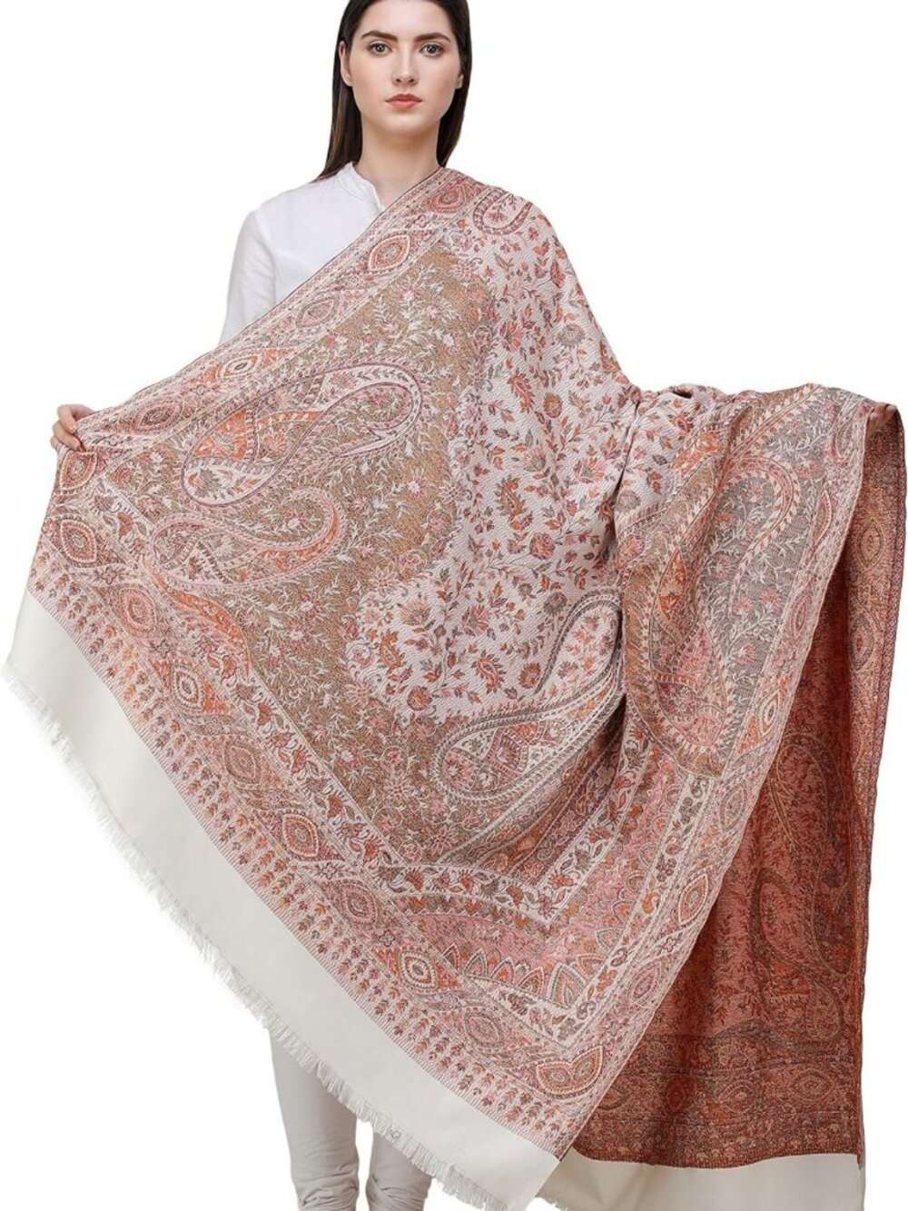 Reversible Jamawar Shawl - Exotic Paisley Design, Soft Warm Winter Wrap